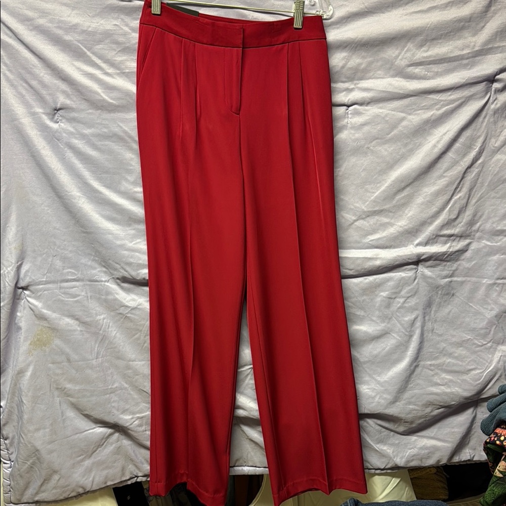 Donna Karan Red High-Waisted Wide-Leg Trousers